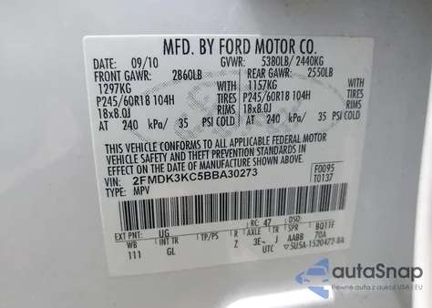 2011 Ford Edge Limited from USA, damaged, VIN 2FMDK3KC5BBA30273